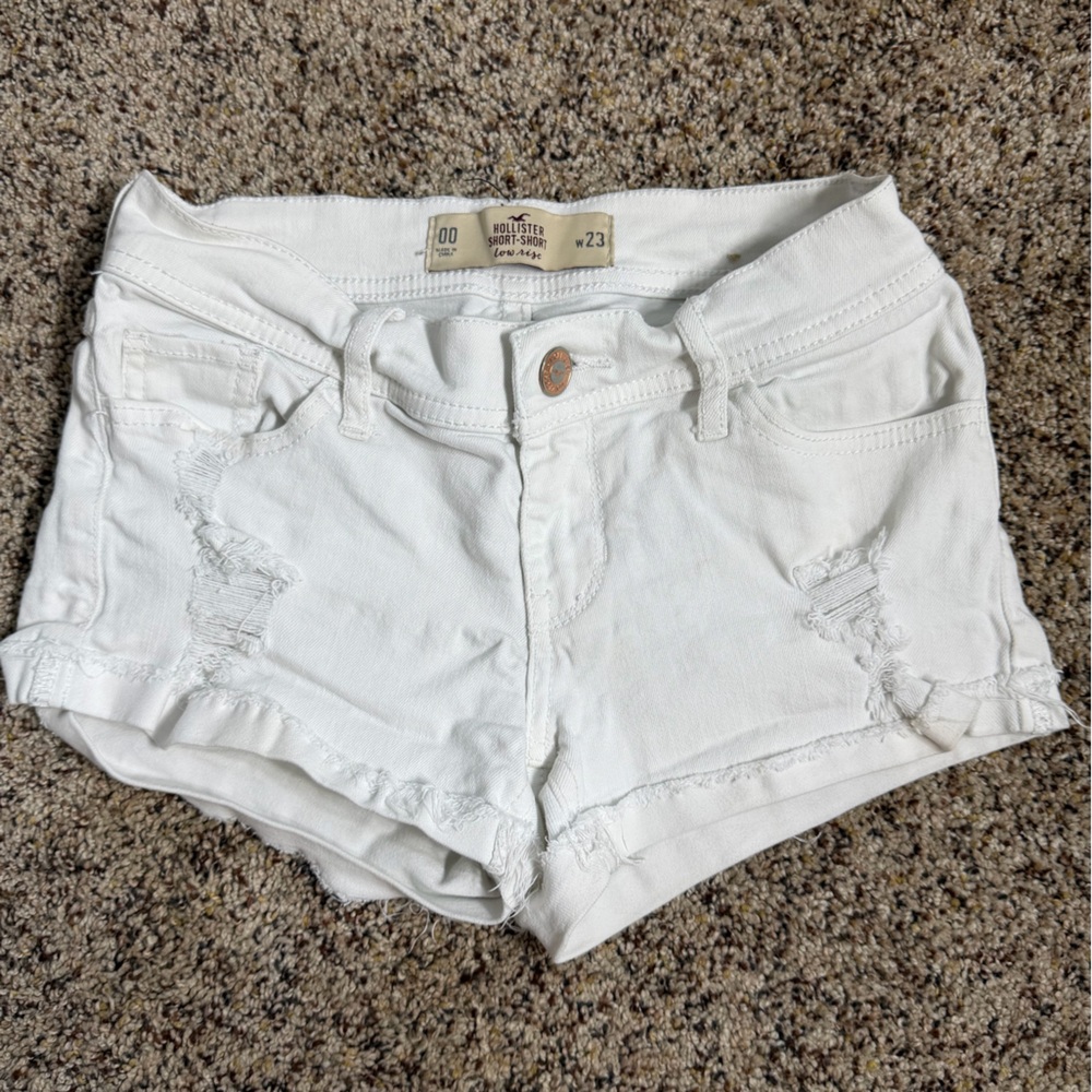 Hollister White Distressed Low Rise Jean Shorts